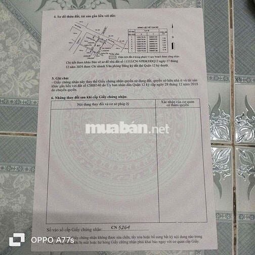 Bán lô Dất Thổ Cư Phường Tân Chánh Hiệp Quận 12