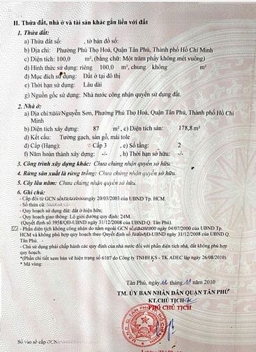 BÁN NHÀ MẶT TIỀN : 166 NGUYỄN SƠN - P. PHÚ THỌ HÒA - Q. TÂN PHÚ - HCM