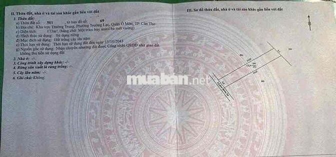 Bán Nền 173m2 Phường Phước Thới TPCT Cách Chợ 3 Se Chỉ 1,7km
