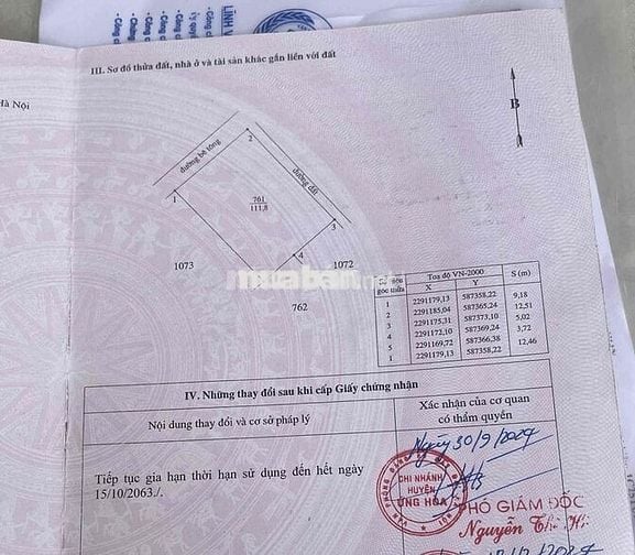 Đất liền kề thổ cư 111,8m2 đồng tân cạnh trường thpt ứng hoà b