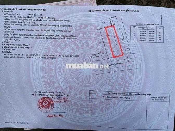Góc 2 mặt mặt tiền KD Đ.Nguyễn Thị Rành, Củ Chi, 339m2, SHR, 1 tỷ 750