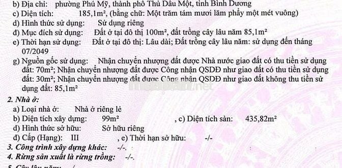 Bán nhà 4 tầng Phú Mỹ - TDM - Bình Dương , DT 181m2 , Giá chỉ 8 tỷ