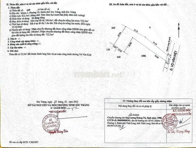 CHÍNH CHỦ CẦN BÁN ĐẤT ĐẸP HAI MẶT TIỀN VỊ TRÍ TRUNG TÂM SÓC TRĂNG