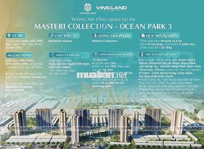 Mở Bán Chung Cư Cao Cấp Masteri Ocean Park 3. vốn 20% ân hạn 30 tháng