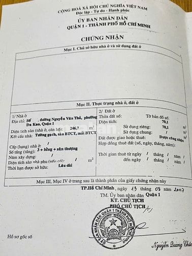BÁN NHÀ GÓC 2 MẶT TIỀN : 146 NGUYỄN VĂN THỦ - P. ĐA KAO - Q. 1 - TPHCM