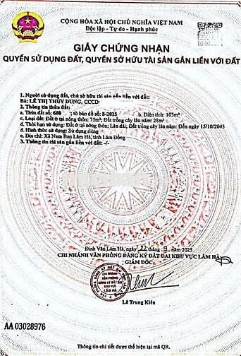 BÁN LÔ ĐẤT THỔ CƯ 103m2 MÊ LINH - TÀ NUNG, ĐÀ LẠT