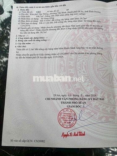 bán lô đất sát  khu dân cư bicosi gần trung tâm y tế dĩ an