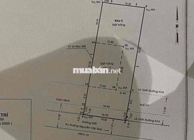 đất mt kênh t10 gần ng văn bứa. 20*50 giá 13,99tỷ