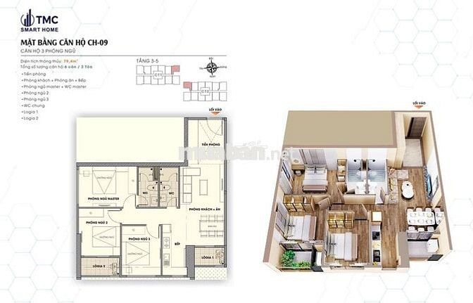 Căn hộ cao cấp 70m2, 2 PN TMC Smart Home Phạm Văn Đồng Q. Bắc Từ Liêm