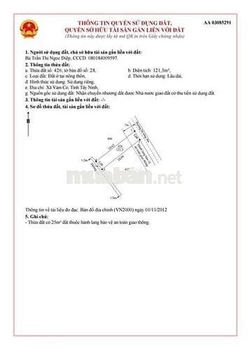 121mv (5×24,6) THỔ CƯ ,ĐƯỜNG ÔTÔ, THỊ TRẤN TÂN TRỤ LONG AN
