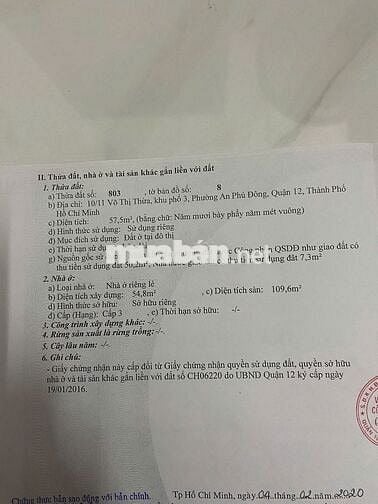 BÁN NHÀ HẺM XE HƠI NGAY CHỢ QUẬN 12 ( CÓ SỔ RIÊNG,  HOÀN CÔNG ĐẦY ĐỦ )