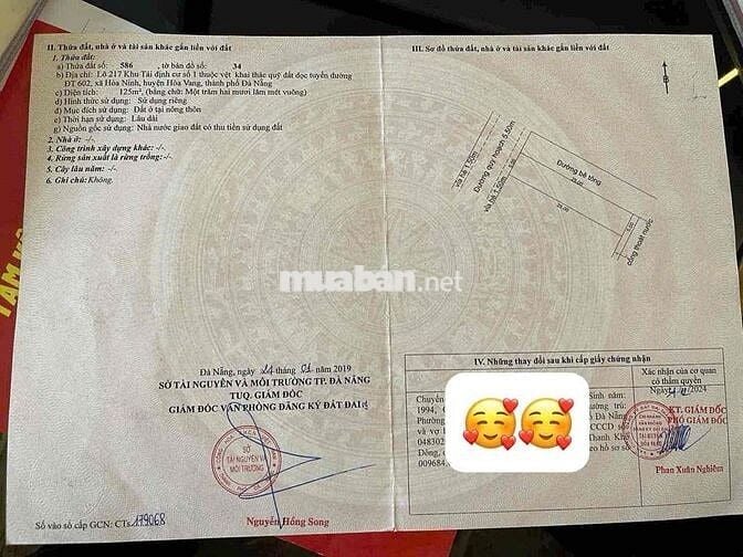 Bán lô đất 2 mặt tiền,Khu TĐC Hoà Ninh,Hoà Vang,Đà Nẵng