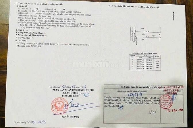 BÁN ĐẤT: 5x26 thổ cư toàn bộ - 1/ Hồ Văn Tắng - Tân Phú Trung - SHR