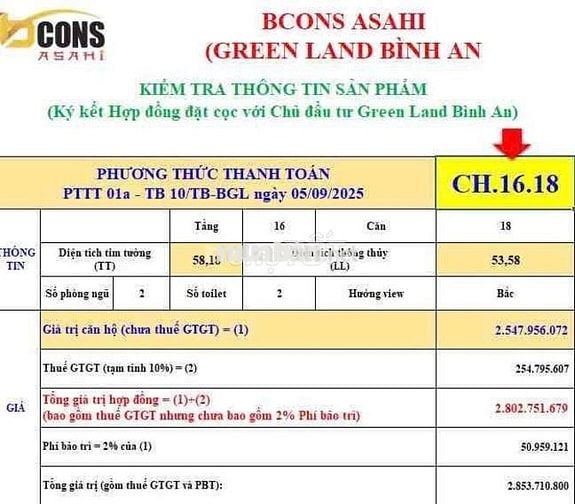 Bcons Asahi trực tiếp chủ đầu tư 2pn 2wc