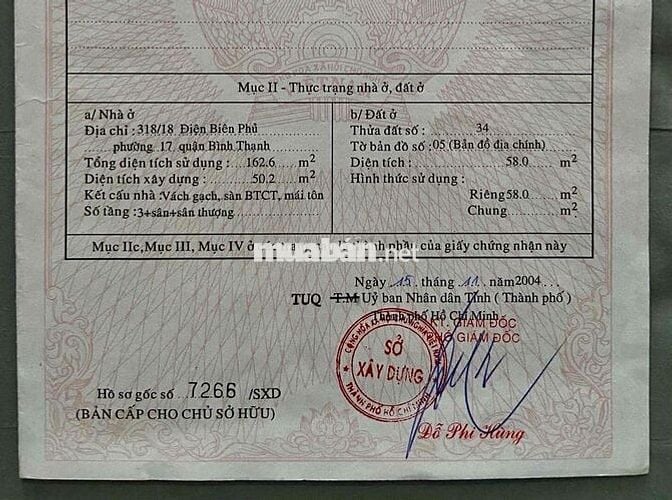 Bán nhà (Vị trí đẹp Quận Bình Thạnh).