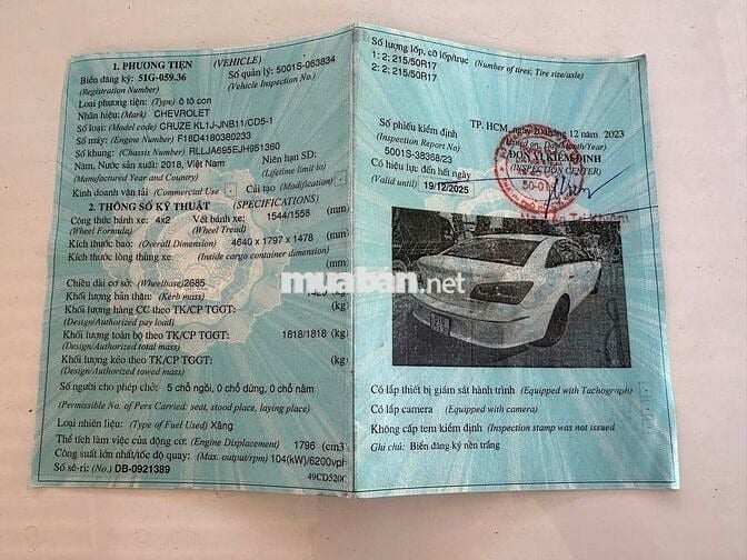 Chính chủ bán xe Cruze LTZ 2018 mua tại Toàn Trung