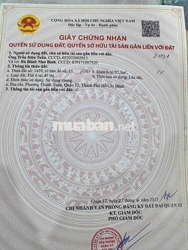 CHÍNH CHỦ CẦN BÁN 2 LÔ ĐẤT 1/ THẠNH XUÂN 52