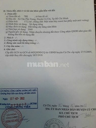 CHÍNH CHỦ NGỘP BÁN – 172M² THỔ CƯ, TÂN PHÚ TRUNG, CỦ CHI – CHỈ 650TR