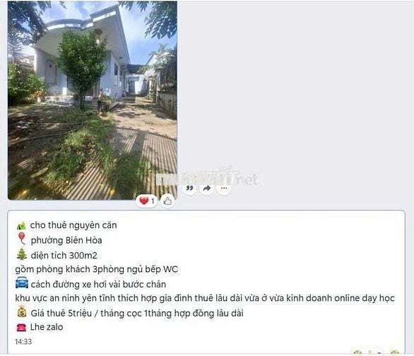 CHO THUÊ NHÀ PHƯỜNG HOÁ AN GIÁ 5 TRIỆU