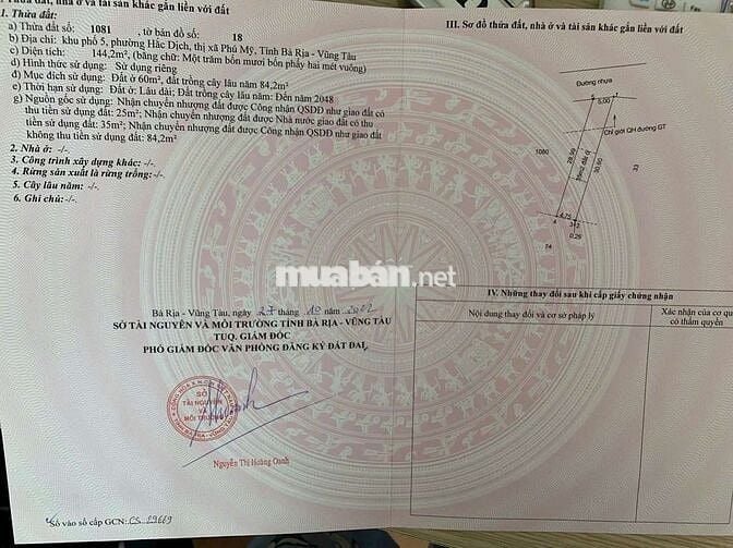 Bán lô đất trung tâm hắc dịch ngay gần vòng xoay,dt:5x29 giá 1.9ty