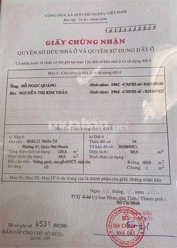Bán nhà hẻm thông trung tâm 86/35 Phan Tây Hồ, P7, Phú Nhuận, 8,5 tỷ