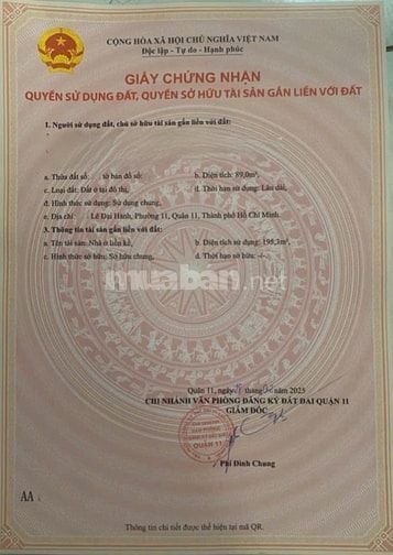 BÁN NHÀ 2 MẶT TIỀN TRƯỚC VÀ SAU : 323 LÊ ĐẠI HÀNH - P. 11 - Q. 11 -HCM