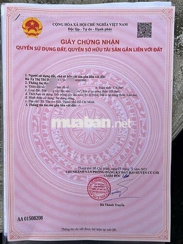 BÁN ĐẤT: 135m2 thổ cư 1/ QL22  Tân An Hội mới - SHR - Giá tốt