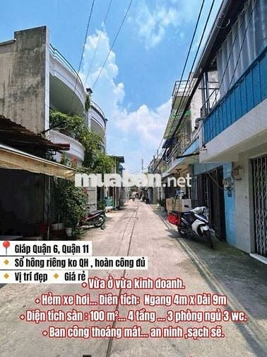 Mặt tiền hẻm(Vừa ở vừa kinh doanh) , 3 phòng 3wc sát đầm sen