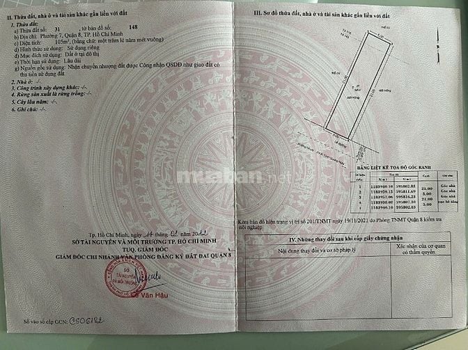Bán đất KDC Nam Việt- MT đường 12m - Trịnh Quang Nghị P7 Q8 SHR 105m2