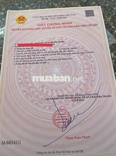 Bán Đất Xuân Lạc Vĩnh Ngọc Nha Trang Gần Sông Dân Cư Đông Sổ Đỏ Riêng