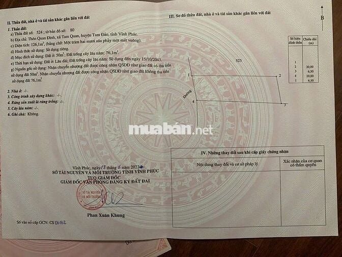 Bán đất thổ cư cổng KCN Tam Dương, Vĩnh Phúc