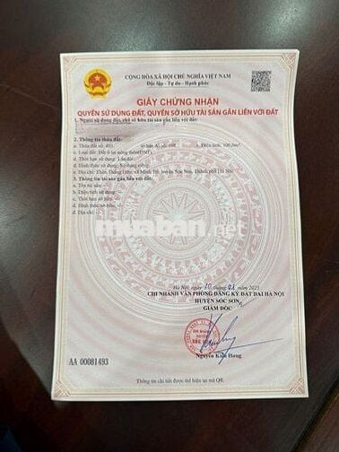 Cần Bán 02 Lô Đất Tại Thôn Thắng Hữu, Xã Minh Trí,Huyện Sóc Sơn,Hà Nội