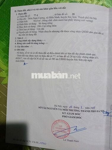 BÁN 88.5M FULL THỔ CƯ THÔN NAM CƯƠNG - NỘI BÀI - HN