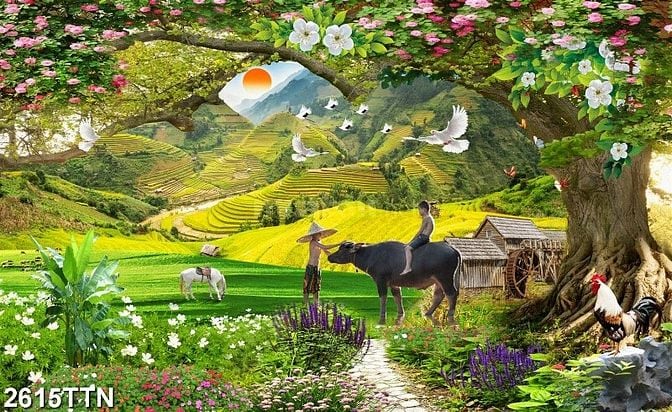 Tranh gạch 3d phong cảnh đồng quê - XCX43