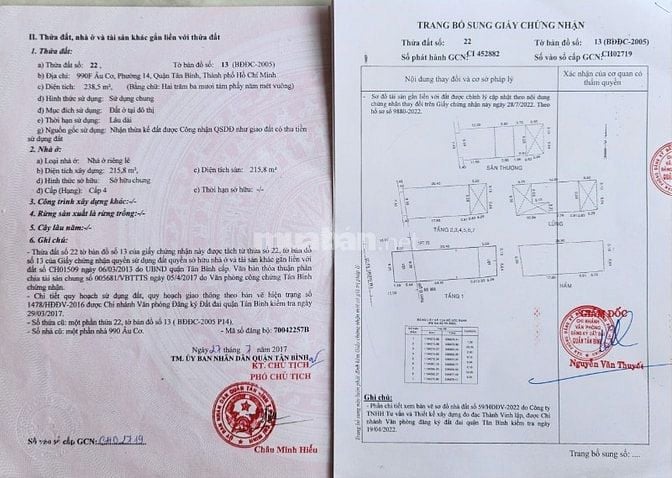 Chính Chủ Cần Bán :  Tòa Nhà 990F Âu Cơ, Phường Tân Bình, Tp.HCM