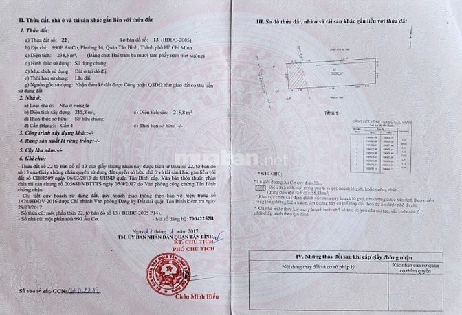 Chính Chủ Cần Bán :  Tòa Nhà 990F Âu Cơ, Phường Tân Bình, Tp.HCM