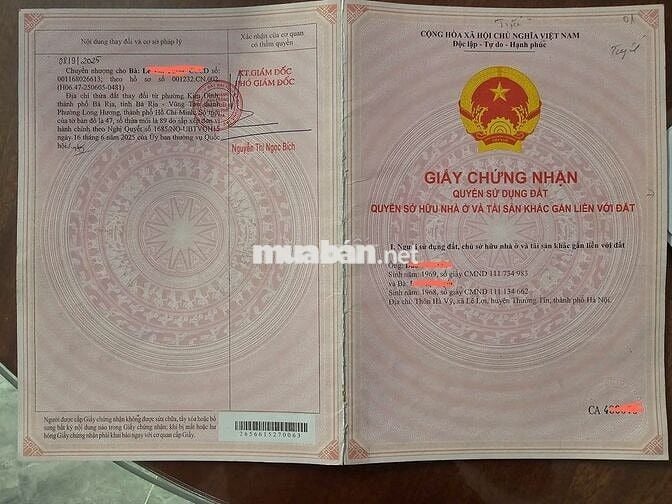 BÁN ĐẤT SỔ ĐỎ - ĐƯỜNG TRỊNH ĐÌNH THẢO TP BÀ RỊA