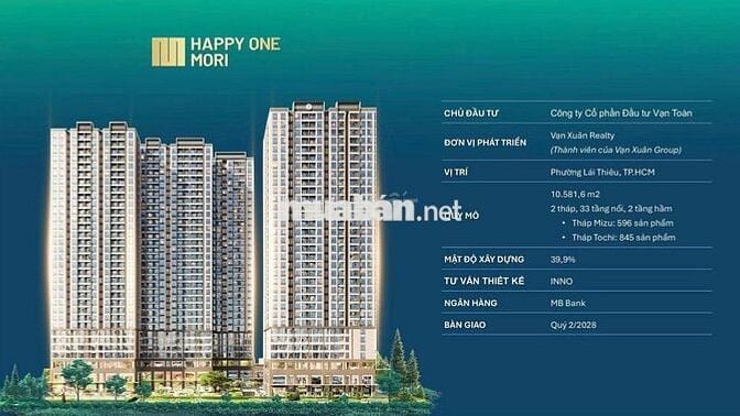Khuyến mãi 25 triệu khi booking sớm dự án Happy One Mori,trực tiếp CĐT