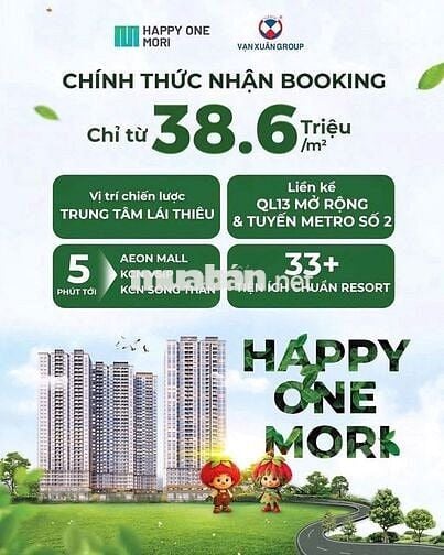 Khuyến mãi 25 triệu khi booking sớm dự án Happy One Mori,trực tiếp CĐT