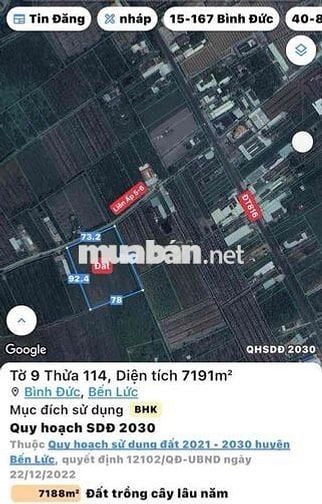 7190m Đất Vườn MT Đan Liên Ấp 5-6 Xã Bình Đức