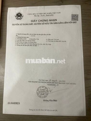 CHÍNH CHỦ cần bán gấp đất gần chợ Lộc Hưng 240m2, giá 735tr,