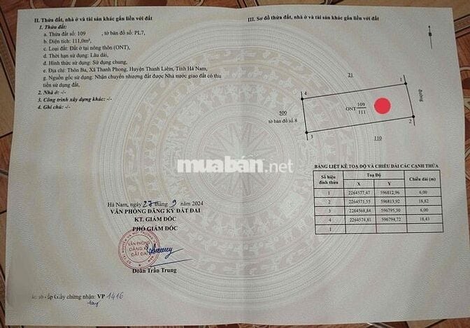 Chính chủ cần bán mảnh đất 111m2 tương lai sáng ngời