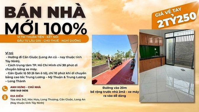 NHÀ PHỐ MỚI 100% - CẦN GIUỘC LONG AN CHỈ 2 TỶ 250-ANH HƯNG 0909499616