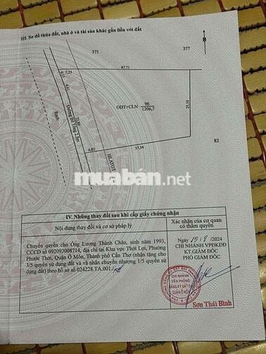 2tỷ500tr cho 1206m2 có 300 odt Ở gần nhà máy nhiệt điện phước thới cần