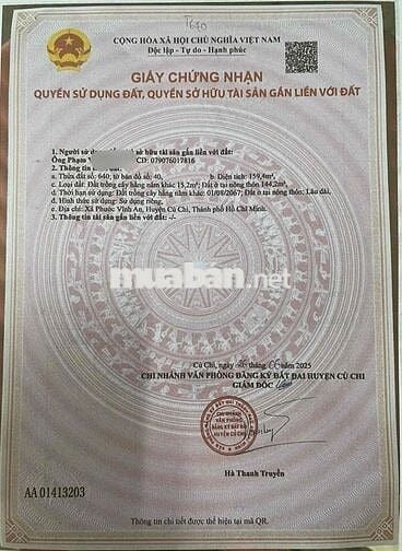 2MT TẠI PHAN THỊ SO. PVA - 159M2 THỔ ĐỦ. ĐƯỜNG NHỰA THÔNG. SỔ SẴN.
