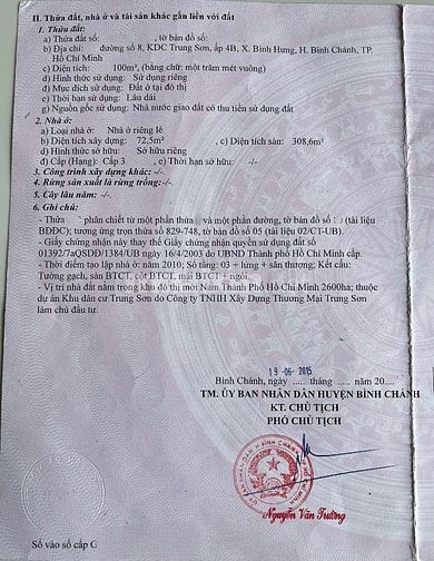 BÁN NHÀ MẶT TIỀN : 99 ĐƯỜNG SỐ 8 KDC TRUNG SƠN - X.  BÌNH HƯNG - H. BC