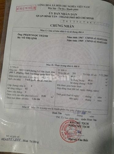 Nhà HXH 305 Lê Văn Quới - gần ngã tư 4 Xã.