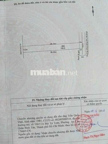 Bán đất thổ 168.6m2 Nguyễn Hữu Trí gần chợ Đệm. Sổ Hồng Riêng chỉ 750t