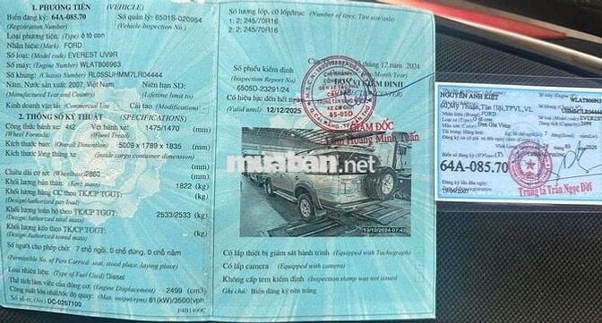 Bán xe 7 chỗ Everres máy dầu đời 2007