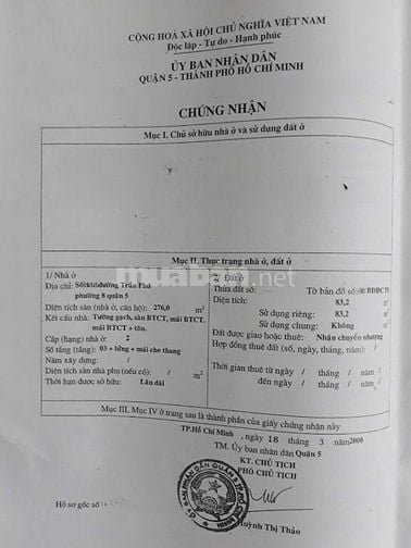 BÁN NHÀ MẶT TIỀN : 294 TRẦN PHÚ - P. 8 - Q. 5 - TPHCM